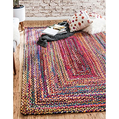 Image of Jute Braided Natural Hand Woven & Reversible Rug for Living Room Kitchen Entryway, Farmhouse Rustic Burlap Carpet Floor Mat (Cotton, 6X9-feet)
