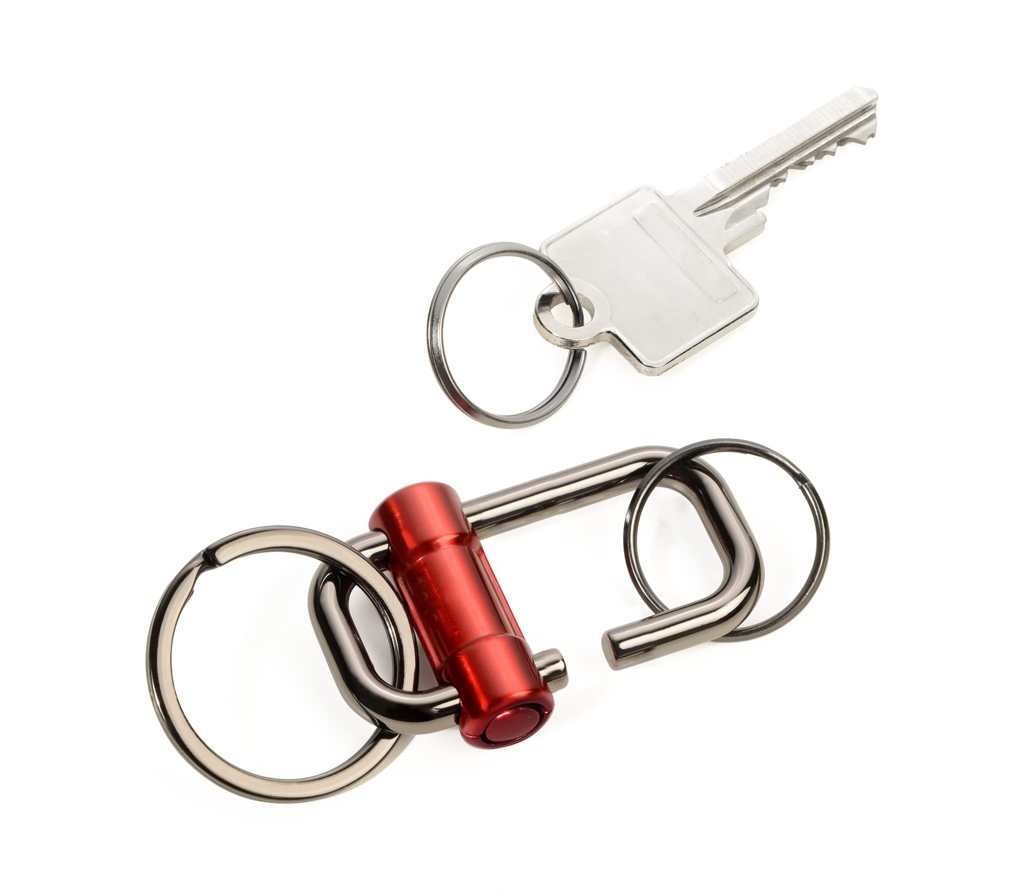 TROIKA 2-WAY KEY – KR22-09/RD – Keyring with 3 rings for keys in 2 sizes – slide lock for easy key organization – cast metal– shiny – gunmetal, red – TROIKA-original