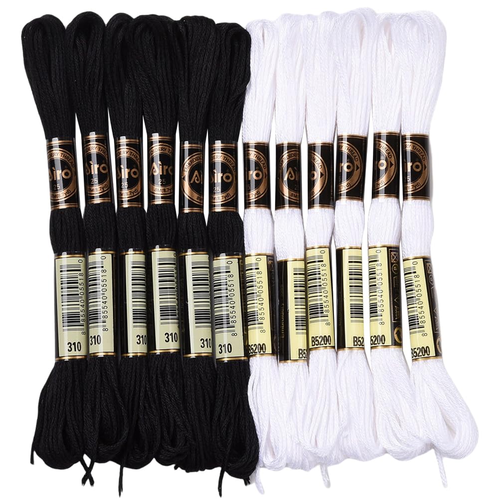 CABODYALS 12 Skeins 96M Black White Embroidery Floss Thread Bulk 6 Ply Cross Stitch Floss Variegated Friendship Bracelet String Threads for Jewelry Making Bracelet Knitting Stitch Craft Supply — image 1