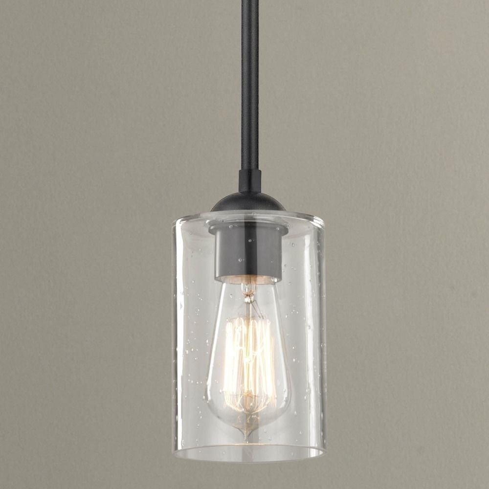 Industrial Black Mini-Pendant Light with Seeded GlassDesign Classics ...