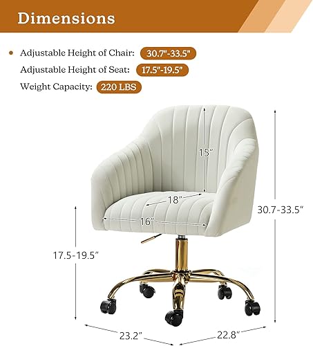 Miniatura 34 de TINA'S HOME Silla de escritorio de terciopelo para oficina en casa con base dorada, moderna y bonita silla de trabajo para computadora, ruedas Color