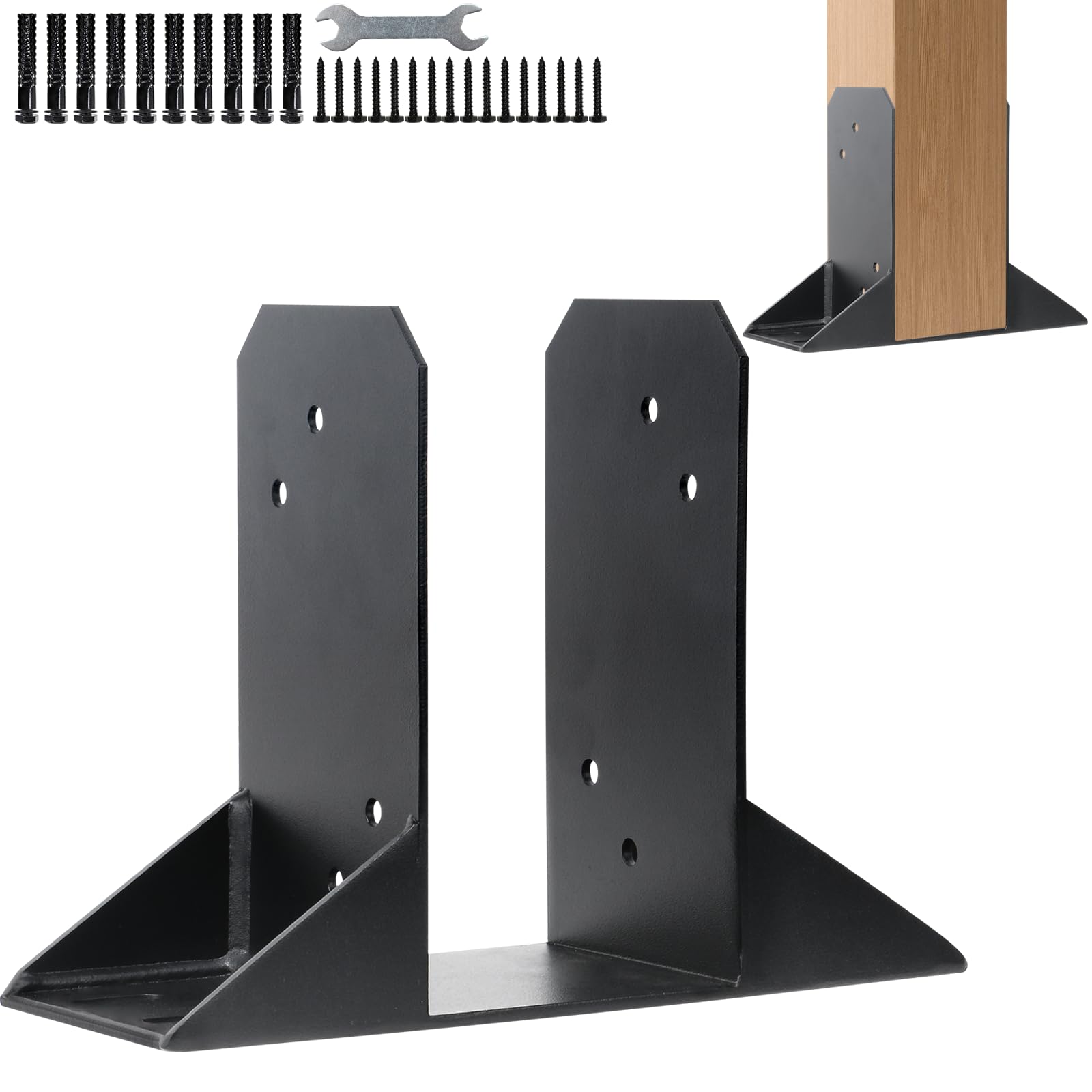 SPACEEUP 4x4 Post Base 2 Pcs, Inner Size 3.6"x3.6" Wood Post Bracket, Heavy Duty Metal Powder Coated Post Anchor for Concrete, Black Post Sleeve for Deck Fence Pergolas Porch Railing Support