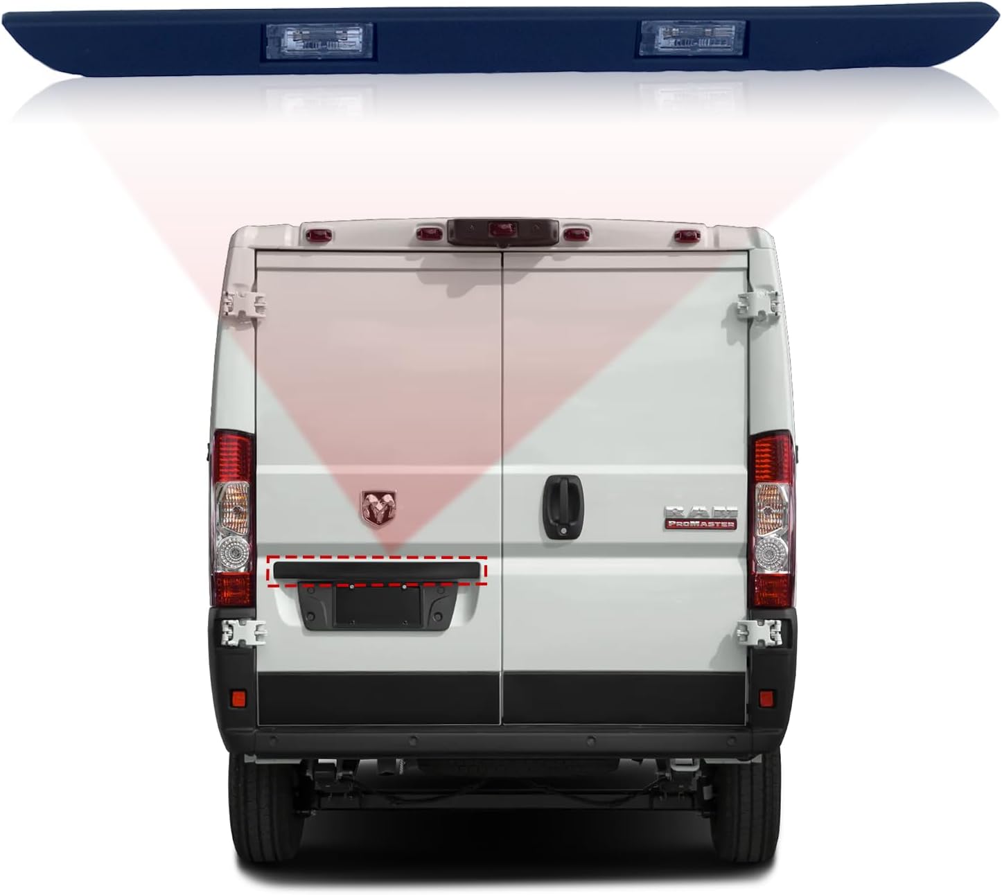 for RAM Promaster 1500 2500 3500 Rear License Plate Light Trim 2014-2023 Number Plate LED Light Accessories, Matter Black, 1PC incomplete