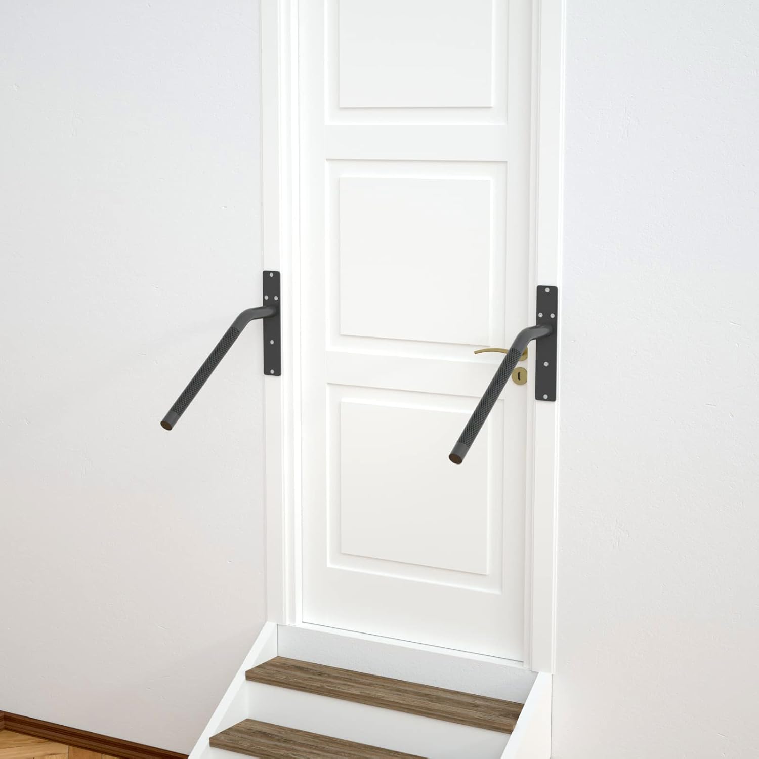 16 Inch Black 1-3 Step Handrail w/Anti- Slip Knurled Grip, ZUEXT 2 Pack Stainless Steel Wall Mount Hand Rail, Safety Grab Bar for Outdoor Garage Entry Steps Stair Interior Exterior Stairway : Automotive