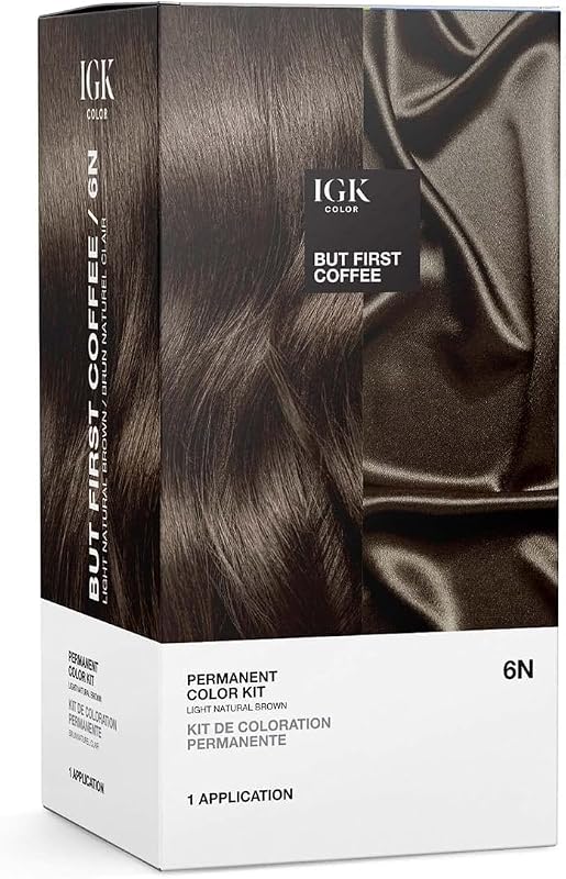 IGK Permanent Hair Dye Color Kit, But First Coffee 6N, Light Natural Brown | 100% Gray Coverage, Salon-Quality At-Home Kit, Ammonia-Free, Strengthens, Adds Shine, Long-Lasting Color, Vegan +Cruelty-Free