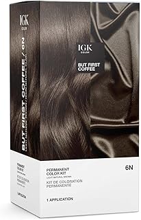 IGK Permanent Hair Dye Color Kit | 6N But First Coffee - Light Natural Brown | 100% Gray Color Coverage + Strengthen + Shine | Ammonia Free