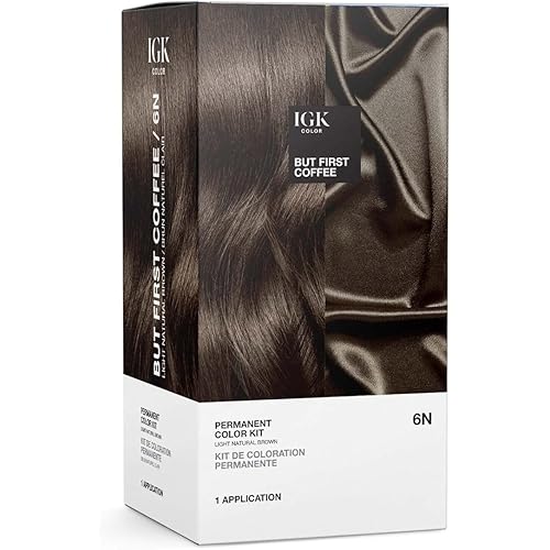 IGK Permanent Hair Dye Color Kit | 6N But First Coffee - Light Natural Brown | 100% Gray Color Coverage + Strengthen + Shine | Ammonia Free