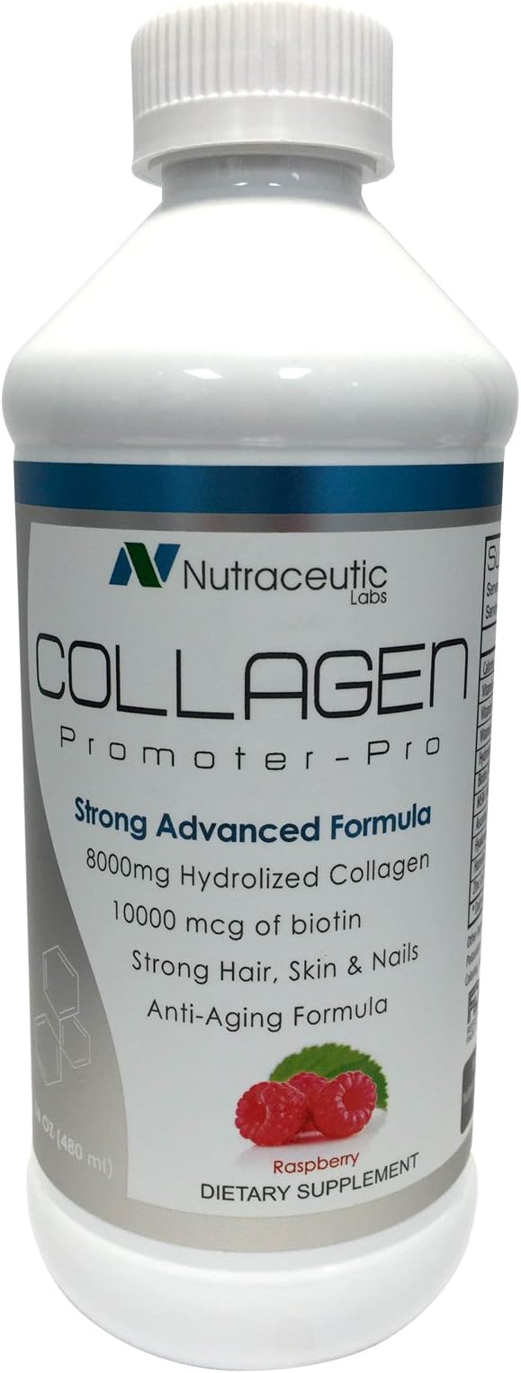 Nutraceutic Labs Collagen Promoter-Pro Raspberry Flavor/Liquid Collagen 8000mg+10000 mcg Biotin-16oz