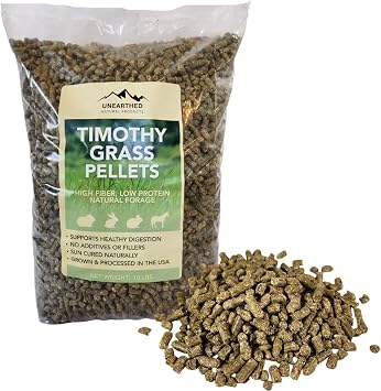 Unearthed Timothy Grass Pellets 10 lb Bag | 100% Pure SunCured Forage, No Additives or Fillers | High Fiber, Low Protein Feed for Rabbits, Guinea Pigs, Horses & More | USA Grown