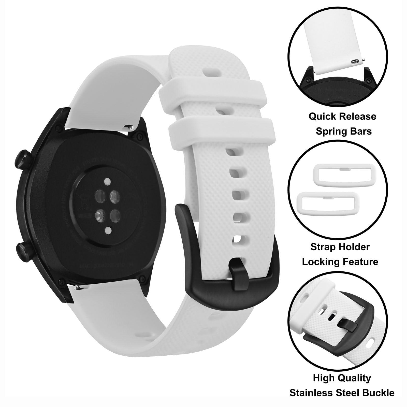 Anbeer Cinturini per Orologi in Silicone per Uomo Donna, Cinturini di Ricambio in Gomma a Sgancio Rapido, Larghezza 16mm 18mm 20mm 22mm 24mm