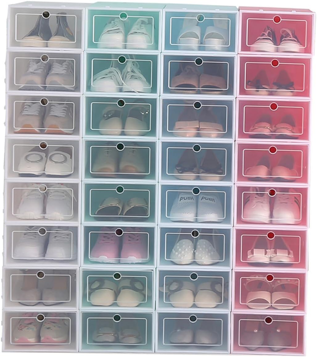 Angoily 6PCS Large Transparent Stackable Shoe Boxes Thickened Plastic Shoe Storage Containers with Front Door Blue Organizer for Closet Entryway Cabinet Storage