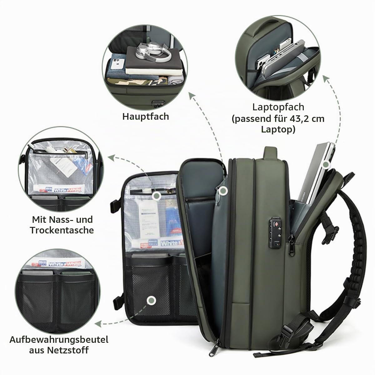 Vakuum-Rucksack, 19 Zoll Erweiterbarer Vakuum-Kompressionsbeutel mit Vakuumpumpe, Wasserdichter Vacpack-Rucksack, Platzsparende Taschen für Reisen und Camping (GREEN)