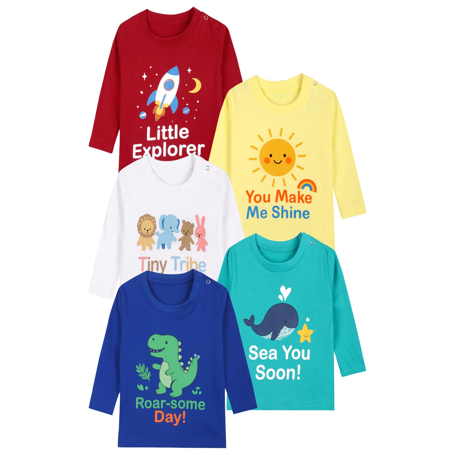 t2f Baby Boys and Baby Girls 100% Cotton Printed Full Sleeve T-Shirt (Pack of 5)-picture-26