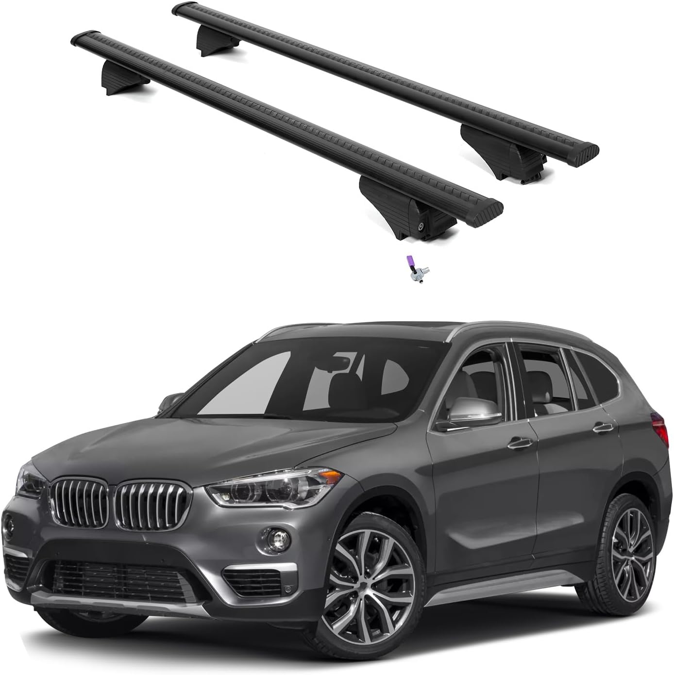 ERKUL Roof Rack Cross Bars for BMW X1 F48 2016-2022 | Aluminum Crossbars with Anti Theft Lock for Rooftop | Compatible with Flush Rails - Black