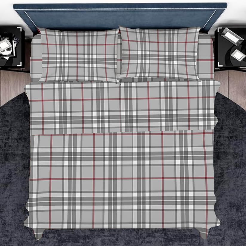 INTRECCI Set Lenzuola una Piazza e Mezza in Flanella, Tessuto in Cotone anti Pilling, Lenzuolo Sotto + Lenzuolo Sopra + 1 Federa, Comfort, Morbidezza, Lenzuola Made in Italy, Fantasia: Tartan Grigio