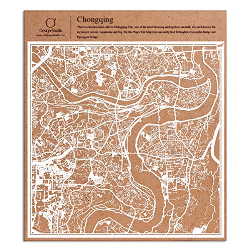 重慶切り絵地図、白、30x30センチ、オリジナルデザインペーパーアート、アイデアギフト