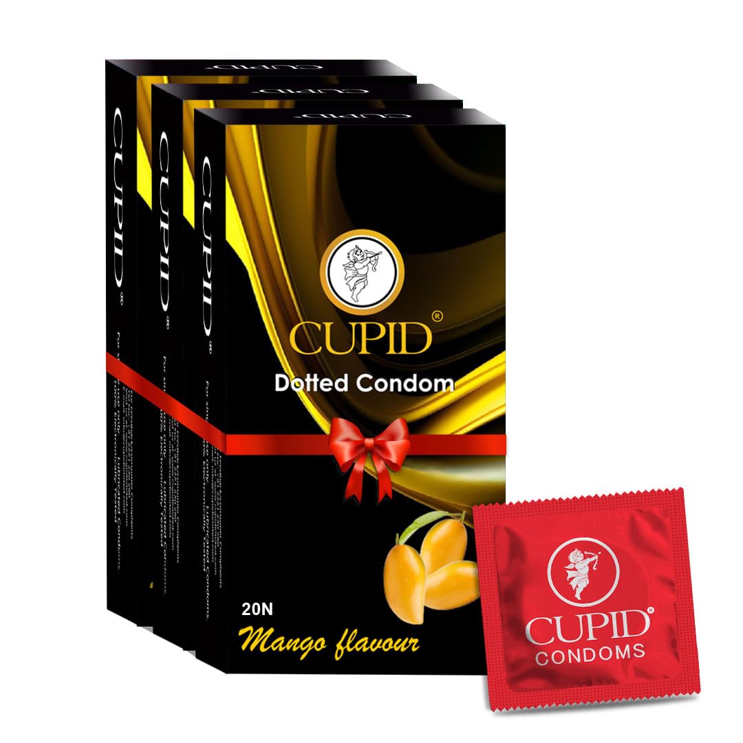 Cupid Dotted & Flavoured Condoms Mango Flavour (Pack of 3) | Lubricated & Multitextured Condoms | For Her Enhanced Pleasure | Pack of 3, 20 Pcs Each-image-42