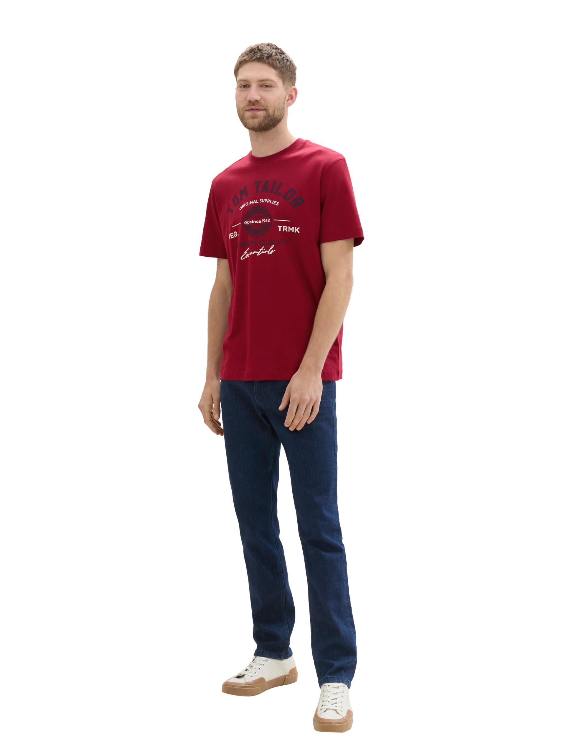 TOM TAILOR Herren T-Shirt mit Logo-Print aus Baumwolle, Deep Red, S – Ansicht 2