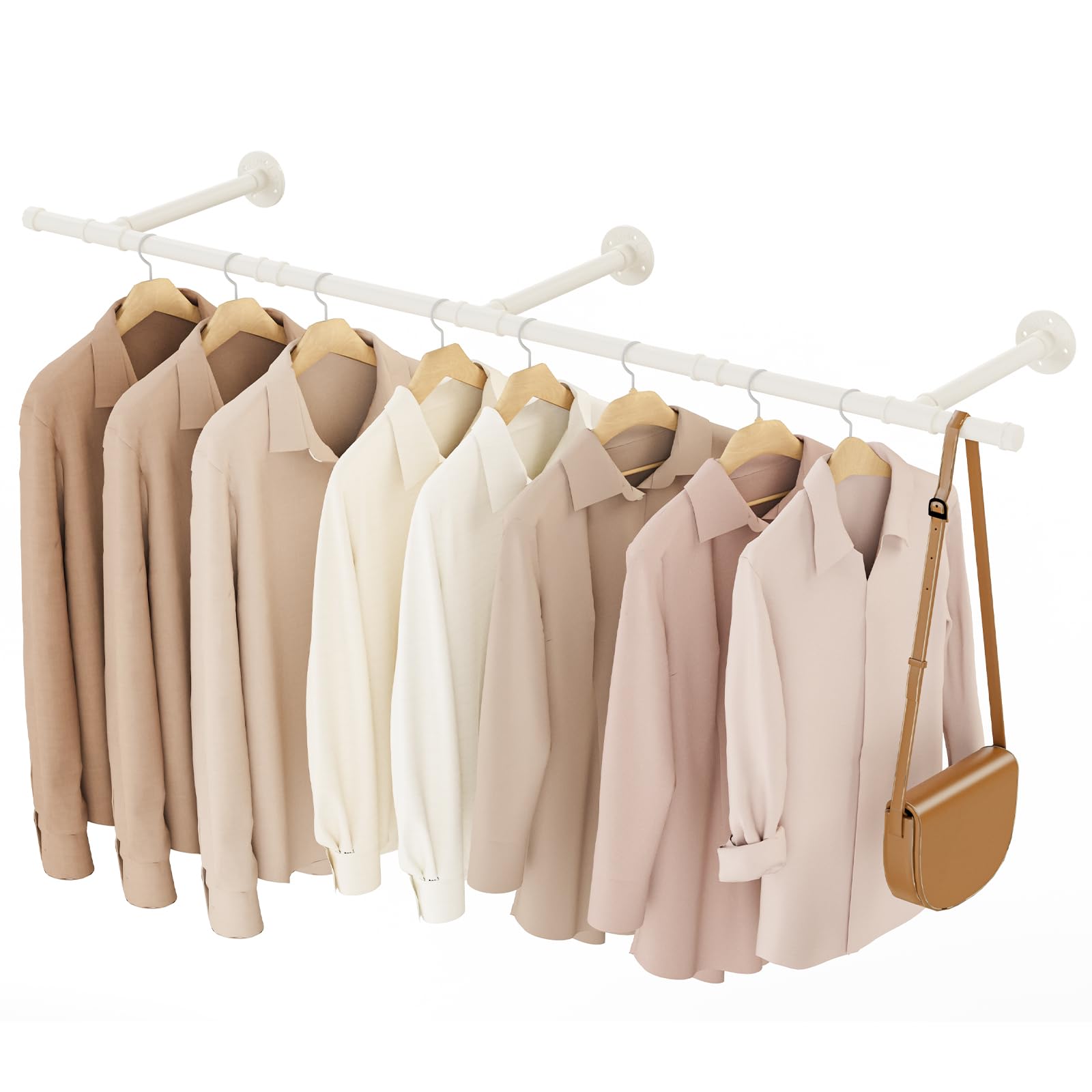 Porte Manteau Mural Tringle, Penderie Murale 150cm, Barre Dressing Industriel, Portant pour Salon, Chambre, Gain de Place, Montage Facile, Robuste et Durable, Beige