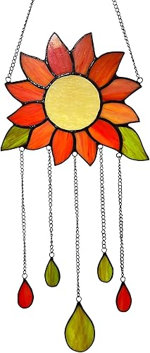 Atrapasoles de girasoles con vitrales Decoración de ventana de 6.3 x 13.1 pulgadas para cocina, cumpleaños, inauguración de la casa o regalo de