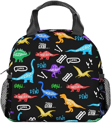 Miniatura 8 de Lonchera de dinosaurio para niños, lonchera aislada para niñas, lindas bolsas de almuerzo rosadas con correa para el hombro, pequeña bolsa