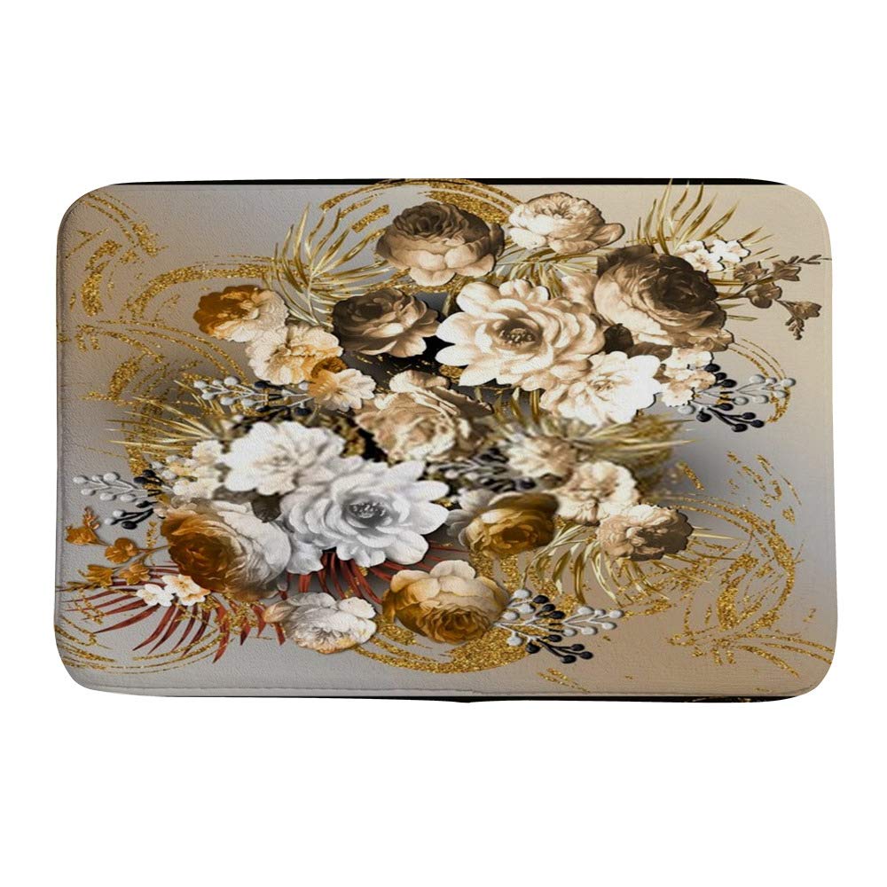 Paillasson en velours corail motif roses 36x24 inch tapis antidérapant