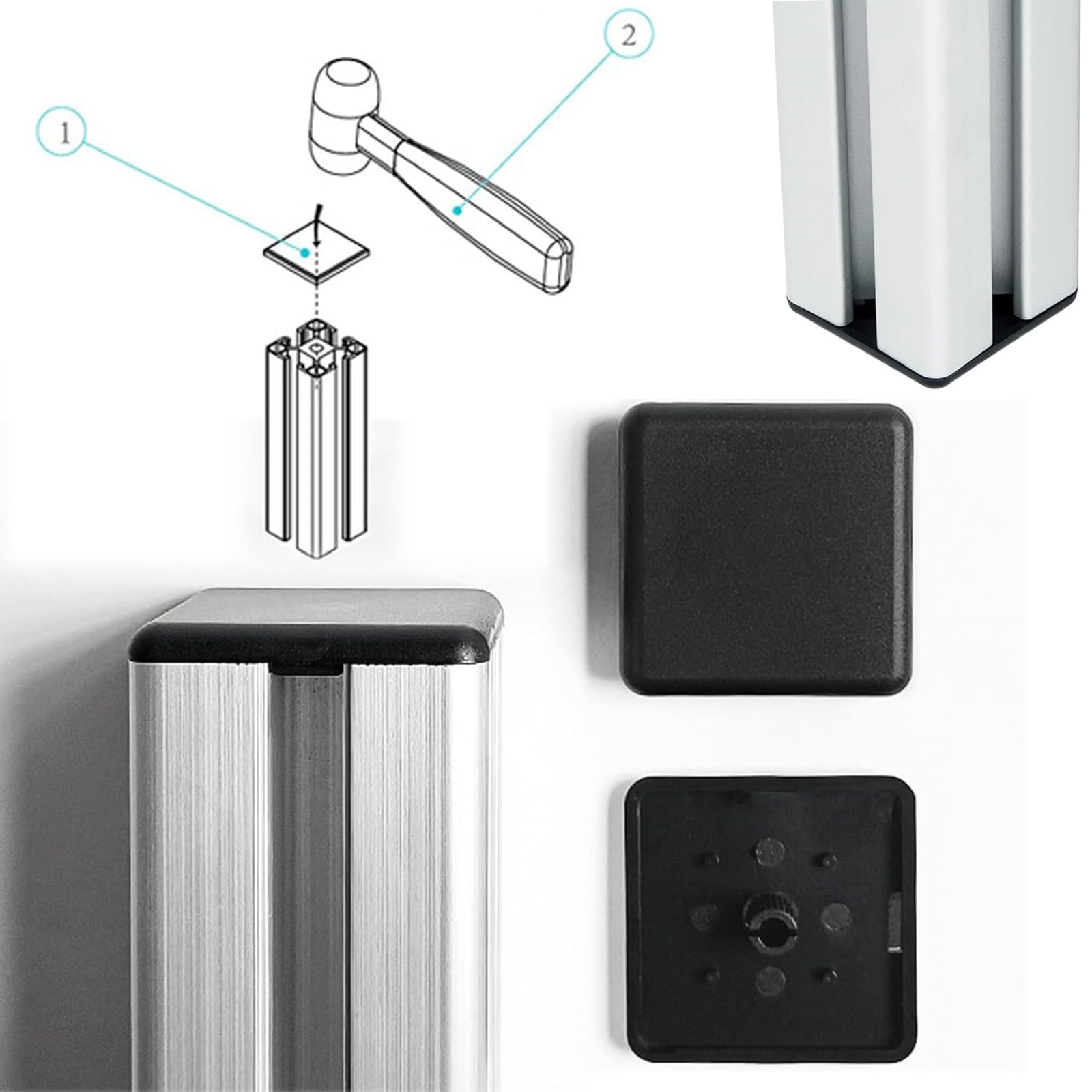 50 Tapas De Extremo De Aluminio 40x40mm, Tapas De Perfil De Aluminio 40x40 Mm, Tapa Perfil Aluminio 40x40, para Perfil Construcción De Aluminio,Tapa Protectora De Perfil(40mmx40mm).