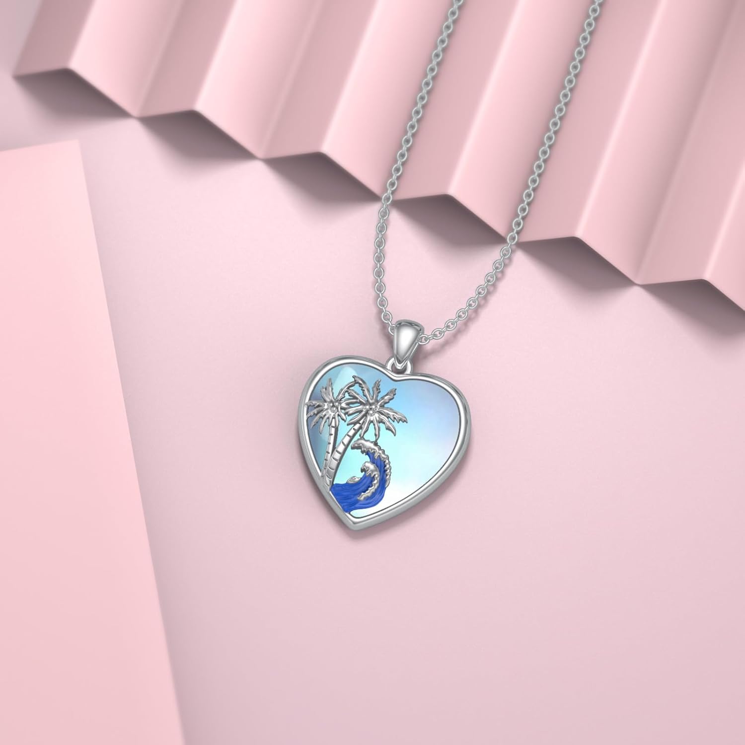 Moonstone Palm Tree Necklace for Women 925 Sterling Silver Ocean Beach Pendant Necklaces Moonstone Beach Jewelry Gift for Her - Image 4