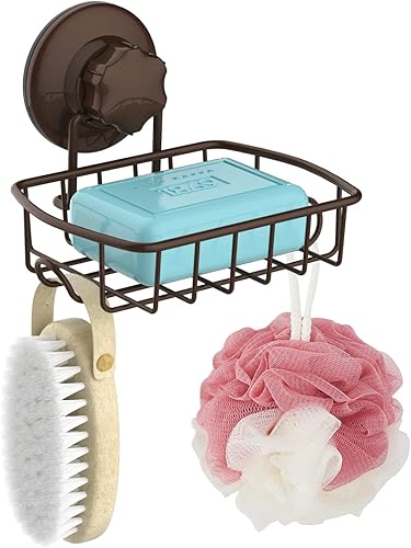 Miniatura 2 de SANNO Soporte de jabón con ventosa con ganchos, bandeja ahorradora de jabonera, soporte para esponja de jabón para pared de ducha, baño, bañera y