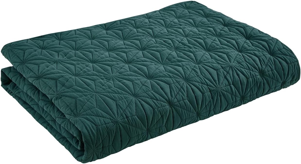 Full Green Microfiber Reversible Geometric Quilt Set