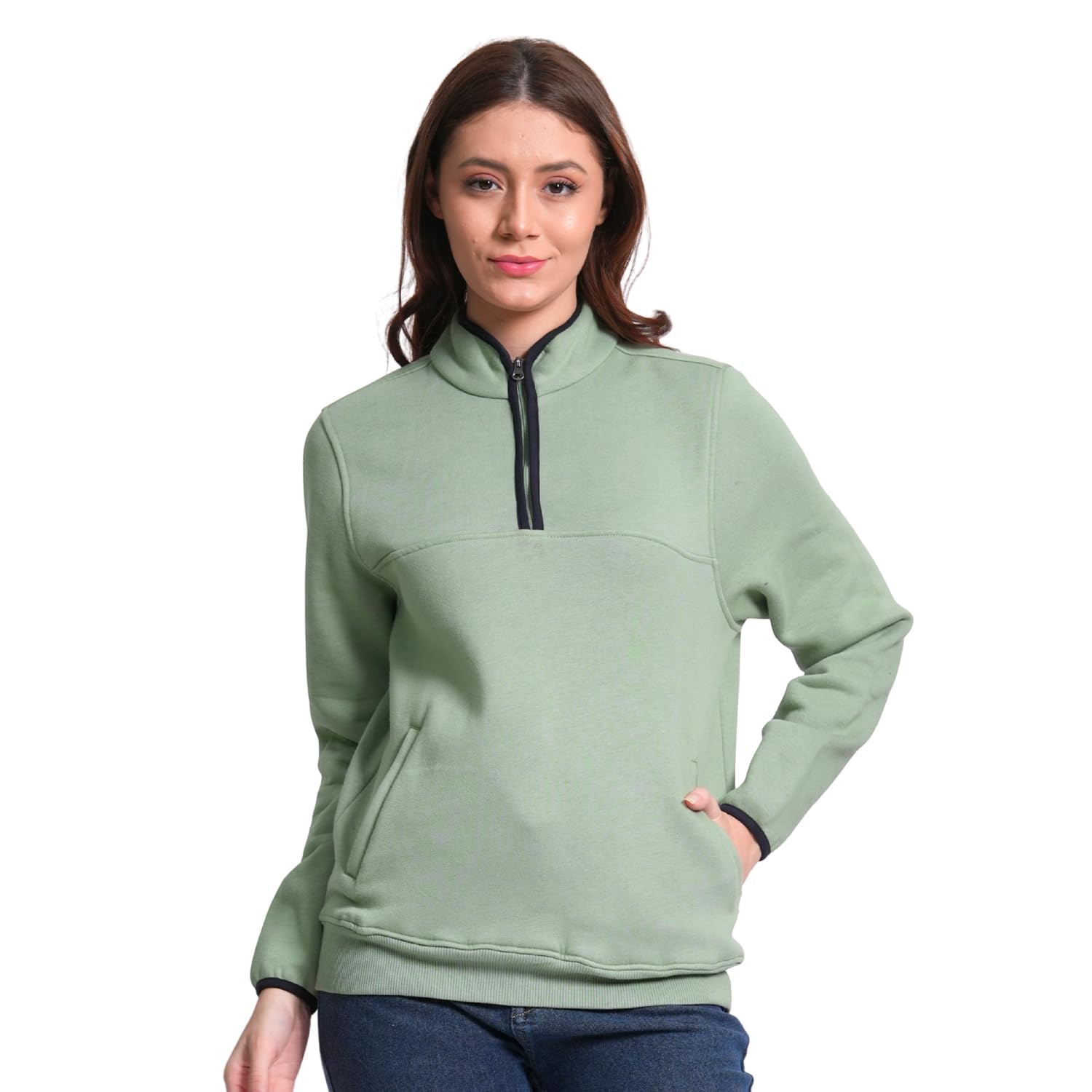 Women's Super Combed Cotton Rich French Terry Fabric Solid Sweatshirt with Raglan Sleeve Regular Fit Styling-image-7