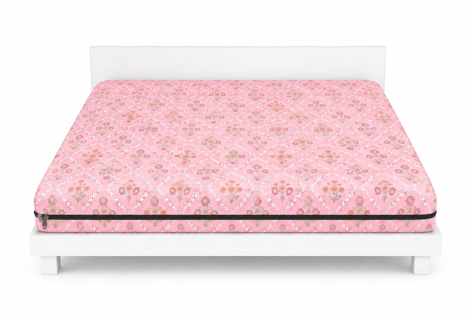 Floral Single Bed Mattress Protector Cover | Heavy Duty Fabric, Zip Clouser with Metal Lock, 72x36x5 inch | Multicolour-image-38