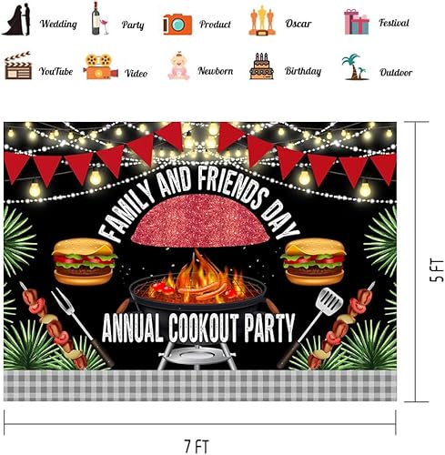 Miniatura 2 de Telón de fondo de pícnic de 7 x 5 pies para el día de la familia y los amigos anuales para fiestas de coctelera de fotos de fiesta de verano,