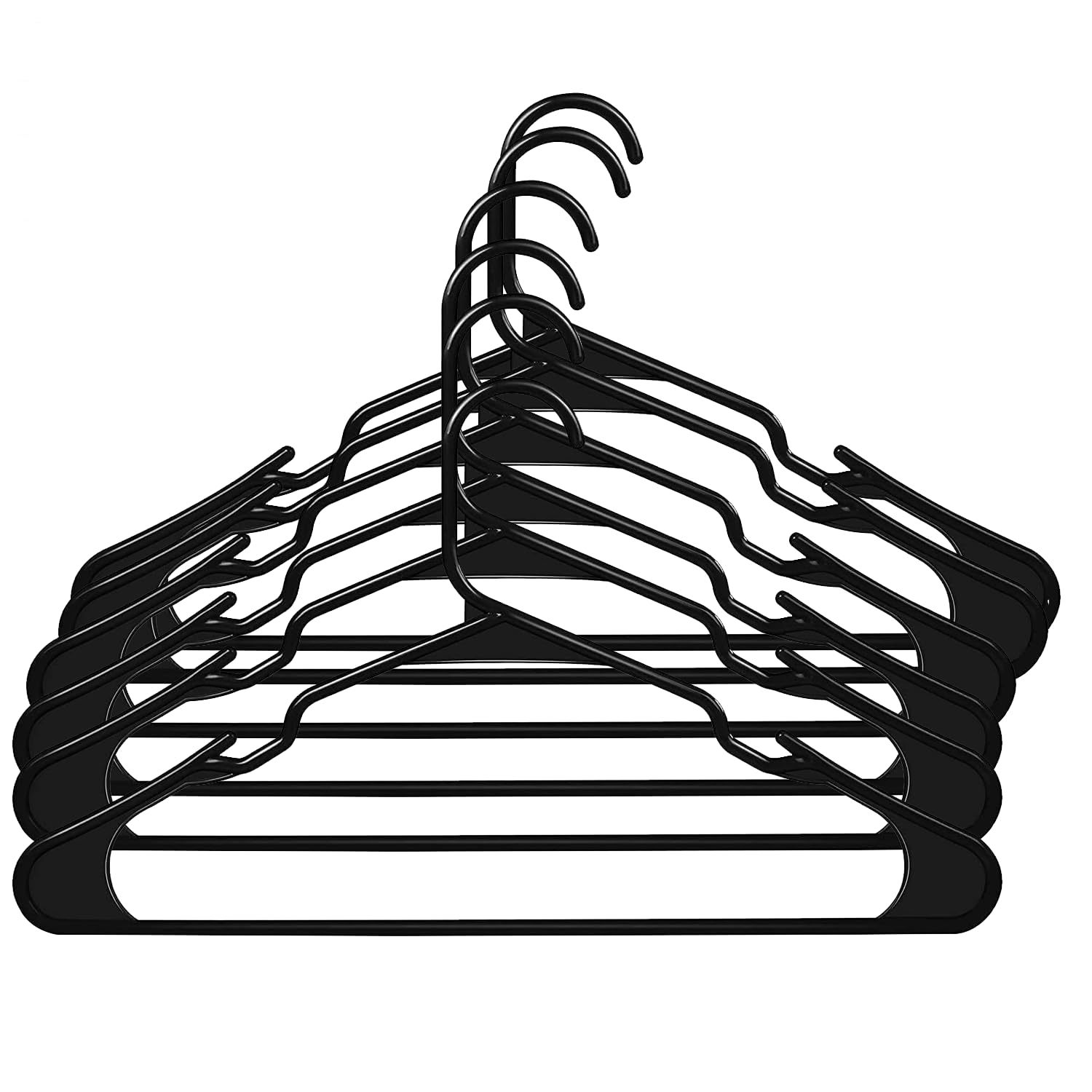 BIANCO Clothes Hangers with Smooth Finish and Non-Slip Grooves Pack of 6 | Clothes Hanger Wardrobe Storage Organizer | Heavy Duty Plastic Hanger for Coats, Suits, Dresses, Pants and Shirts (Black)-image-14
