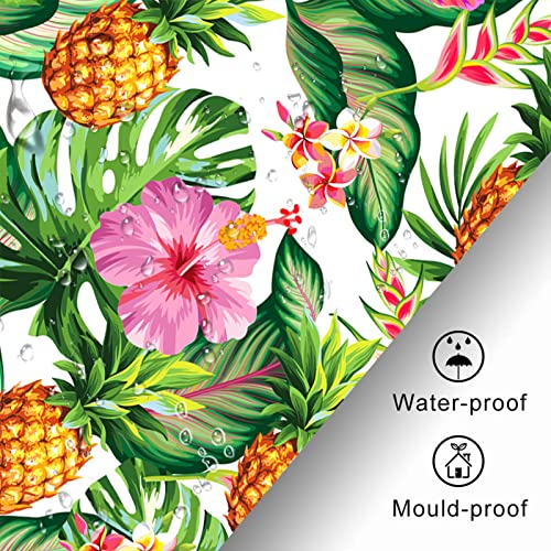 Summer Tropical Shower Curtain, Pineapple Palm Leaves Floral Shower Curtain, Green Botanical Shower Curtain For Bathroom, Waterproof Washable Shower Curtain Set 12 Hooks Included - 72 X 72 Inch #TOP5