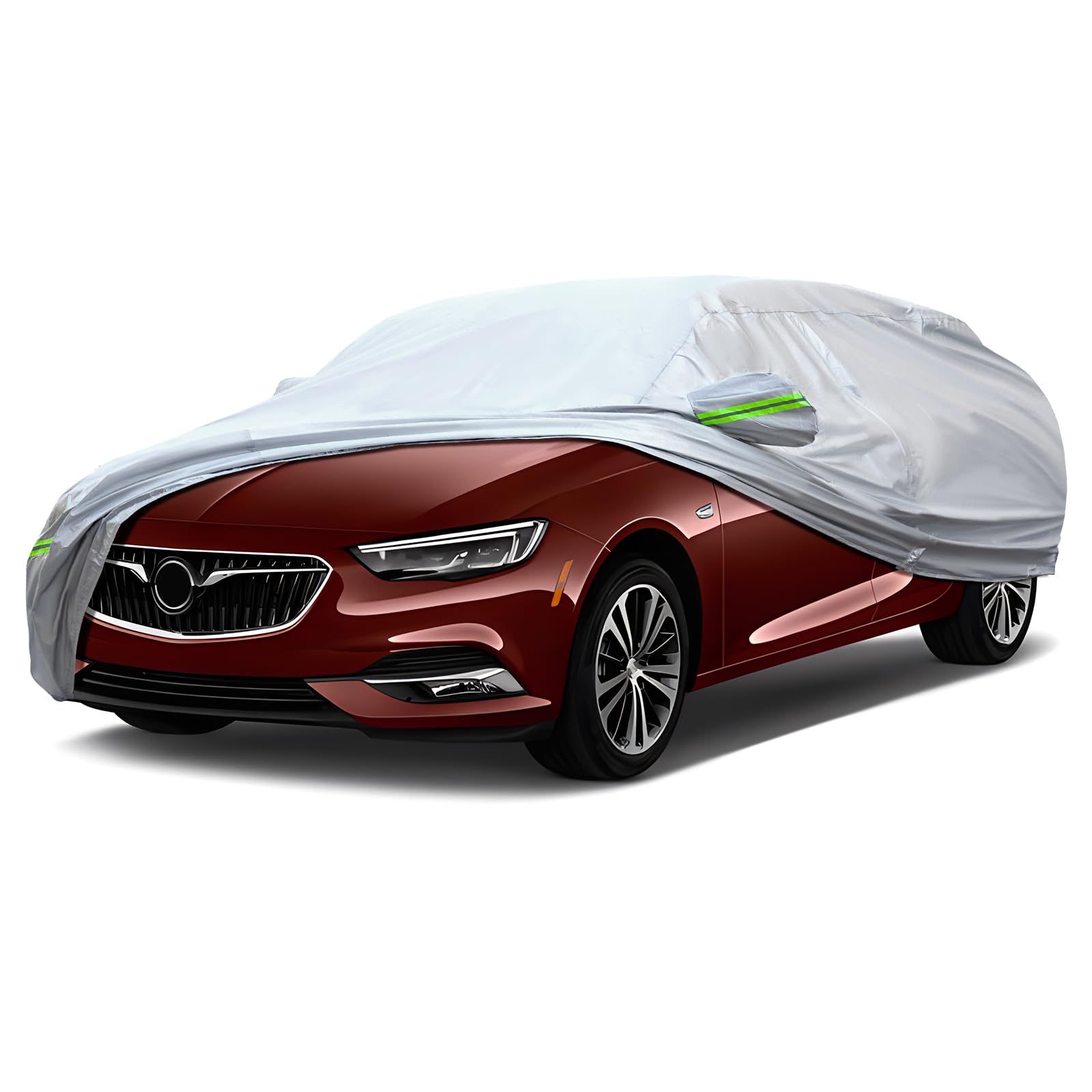 QUYDDC 360° Six Layers All Weather Car Cover Universal Fit for Sedan Up 197" to 208", Waterproof, Snow Proof, UV Proof, Scratch Proof, Bird Droppings Proof with 6 Reflective Strips, Thicked Car Cover