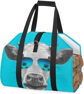 Bull Head On Basket Background Firewood Carrying Bag Firewood Log Tote Indoor Carrying Animal Cow Bag Firewood Storage Bag Fire Log Rack Outdoor Fire Firewood Carrying Bag with Handles