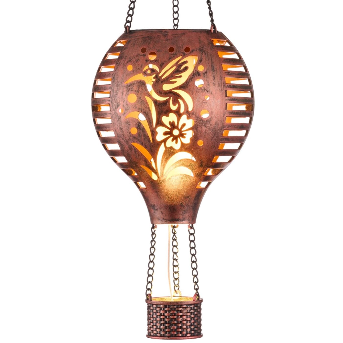 TERESA'S COLLECTIONSGarden Ornament Outdoor, 45CM Copper Hummingbird Garden Solar Light, Hanging Solar LED Balloon Lantern, for Balcony & Tree, Gifts for Women