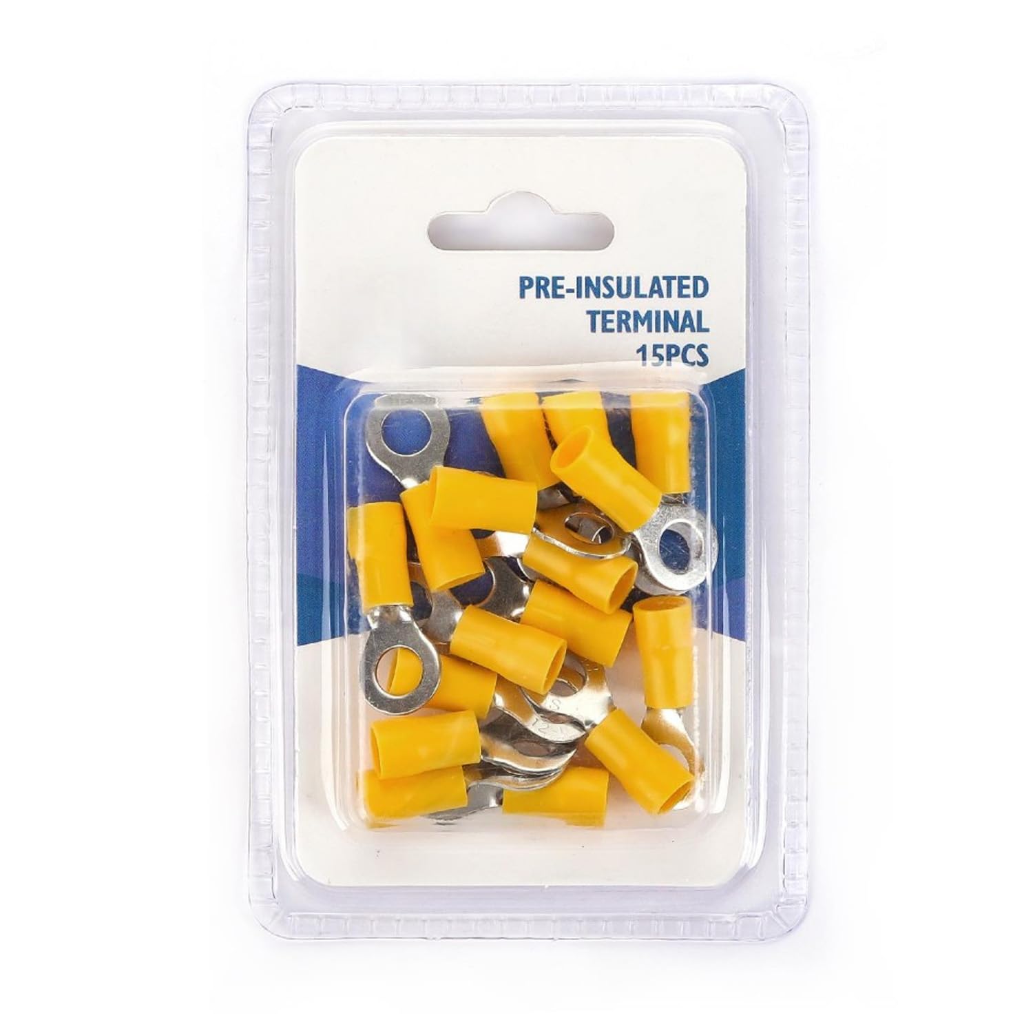 RV5.5-6 yellow pre-insulated terminal, perfect for secure connections.Includes 15 units per blister ideal for electrical and electronic projects.Quality guaranteed.
