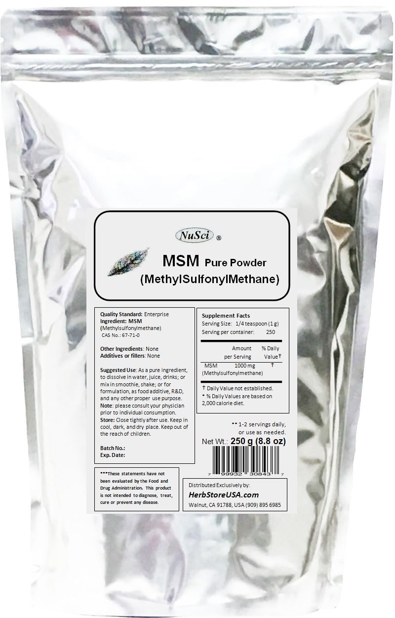 MSM (Methylsulfonylmethane) Pure Powder (MSM-250 g) 1 Ounce (Pack of 1)