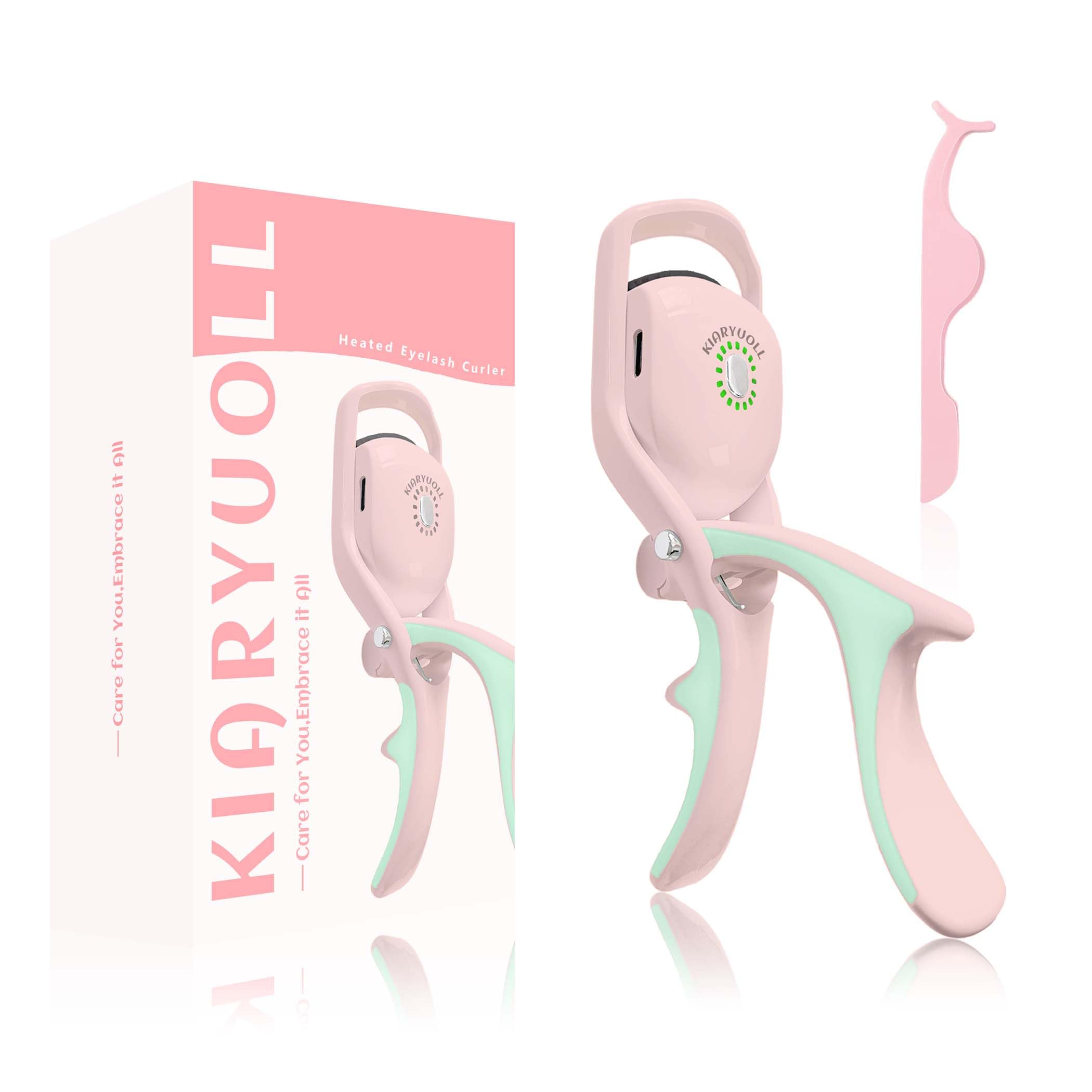 KiaryuollElectric Heated Eyelash Curler Kit Hot Lash Therapy Professional Eyelash Tools Battery Powered Lash Lifter Rechargeable Clamp for Various Eye Types Gift Plastic Material (Colour Pink)