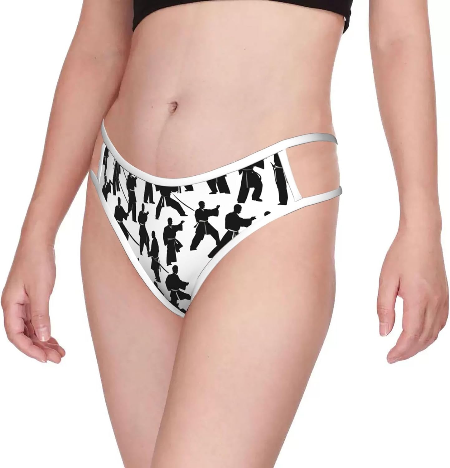 Silhouettes Of Martial Arts Print Sexy Underwear G String Thongs For Women Low Rise No Show Workout Panties For Sports