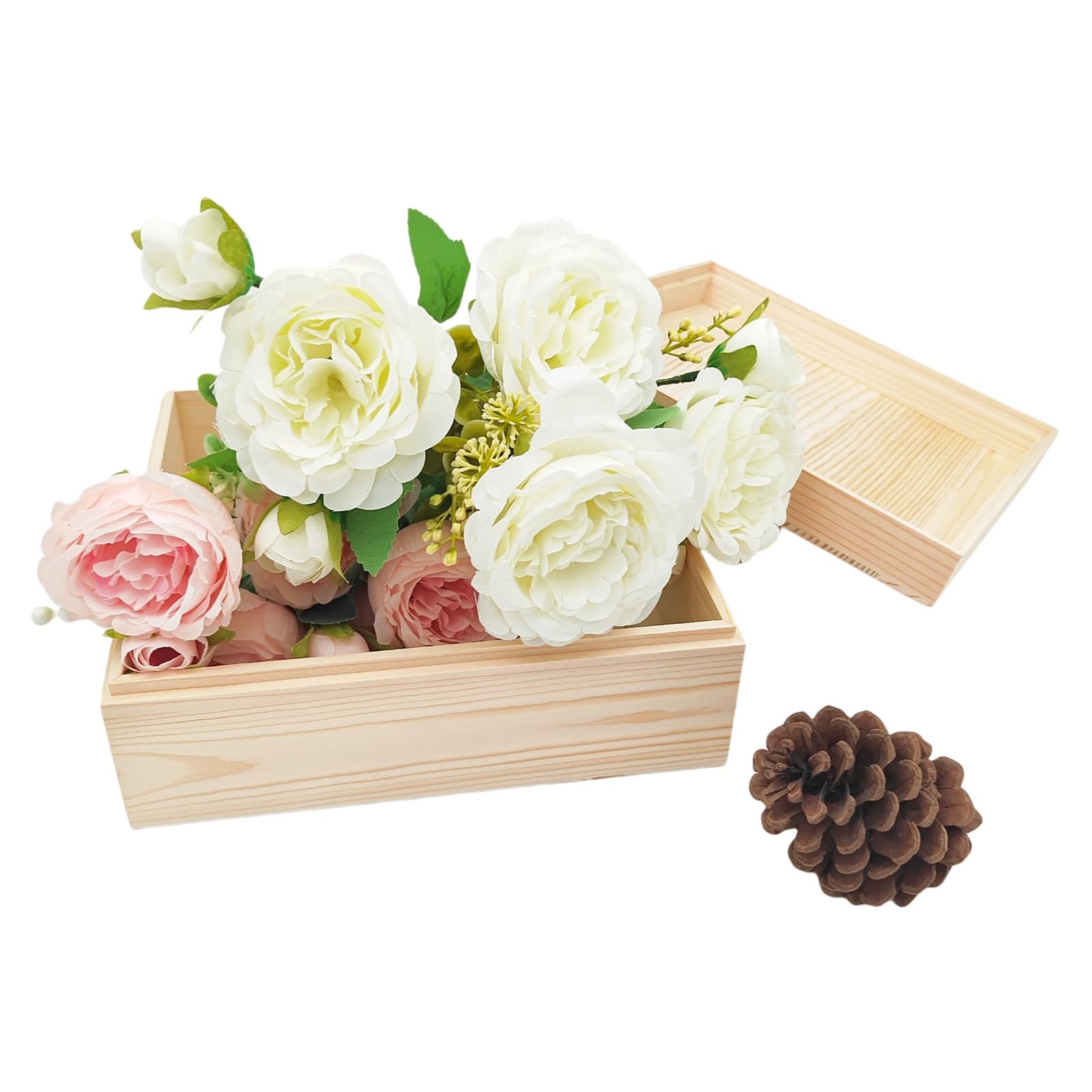 2 confezioni di scatole portaoggetti in legno non finite con coperchio superiore, scatole in legno di pino per fai da te, artigianato e hobby per la casa (20x20x8 cm)