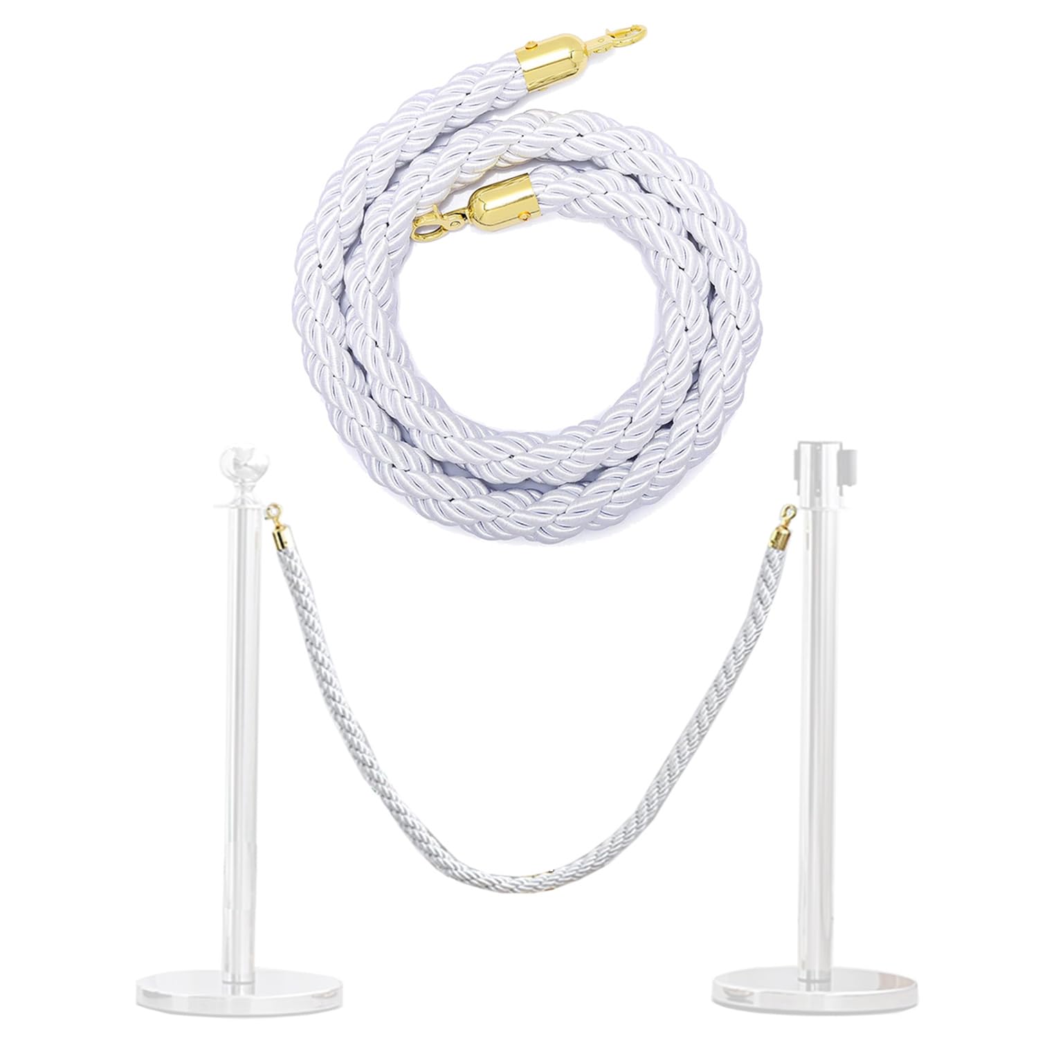 GDMDPTE Braided Crowd Control Rope – 1.8m Hemp Support Cord with Clips – Gold and White Safety Barrier for Events Parties and Queue Management