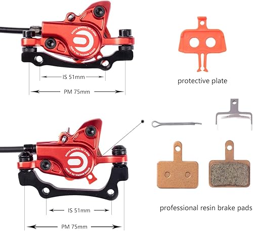 Miniatura 4 de Cyclon Juego de Frenos de Disco Hidráulicos MTB, Frenos Hidráulicos de Aleación de Aluminio NegroRojo para Bicicleta de Montaña, Freno Hidráulico