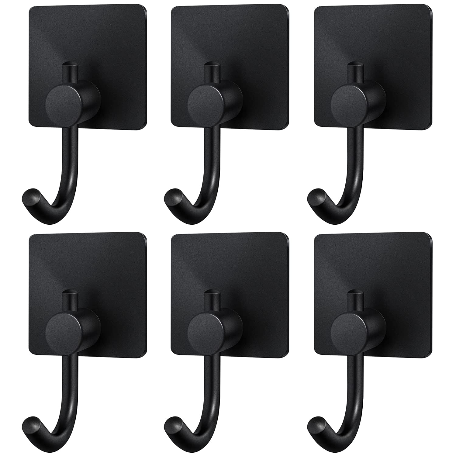 LychicoSelf Adhesive Hooks 6pcs, Heavy Duty and Waterproof, Hanging up to 6KG, Wall Door Sticky Hooks for Towels, Coats, Hats, Purses in Bathroom, Shower, Kitchen, Black