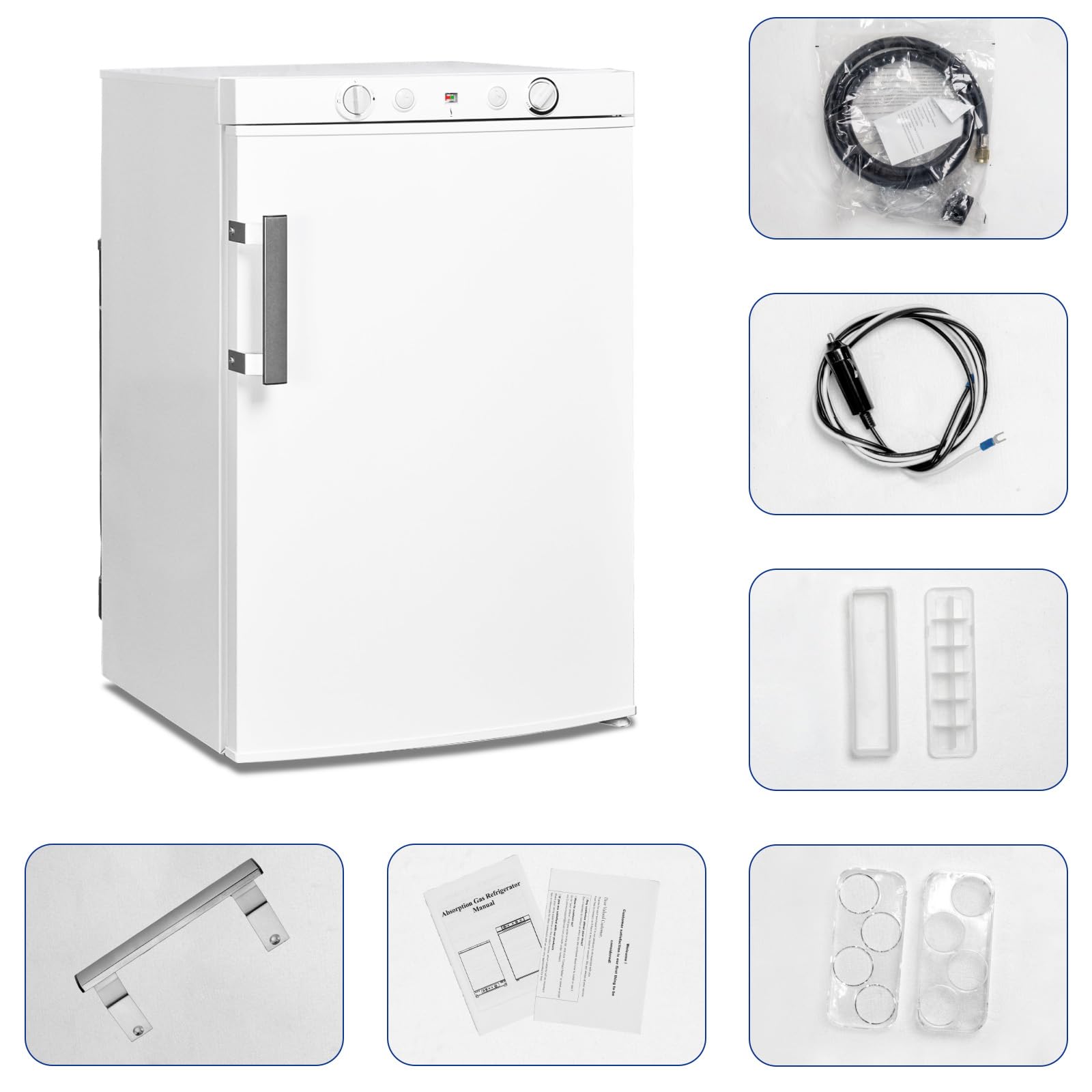 Smad Nevera Congelador Gas 100L, Propano 12V 230V, Nevera Camping Trivalente para Furgoneta Camper, Mobil Home, Garaje, Casas Rurales, Caravana, Puerta Reversible, Silencioso, Blanco