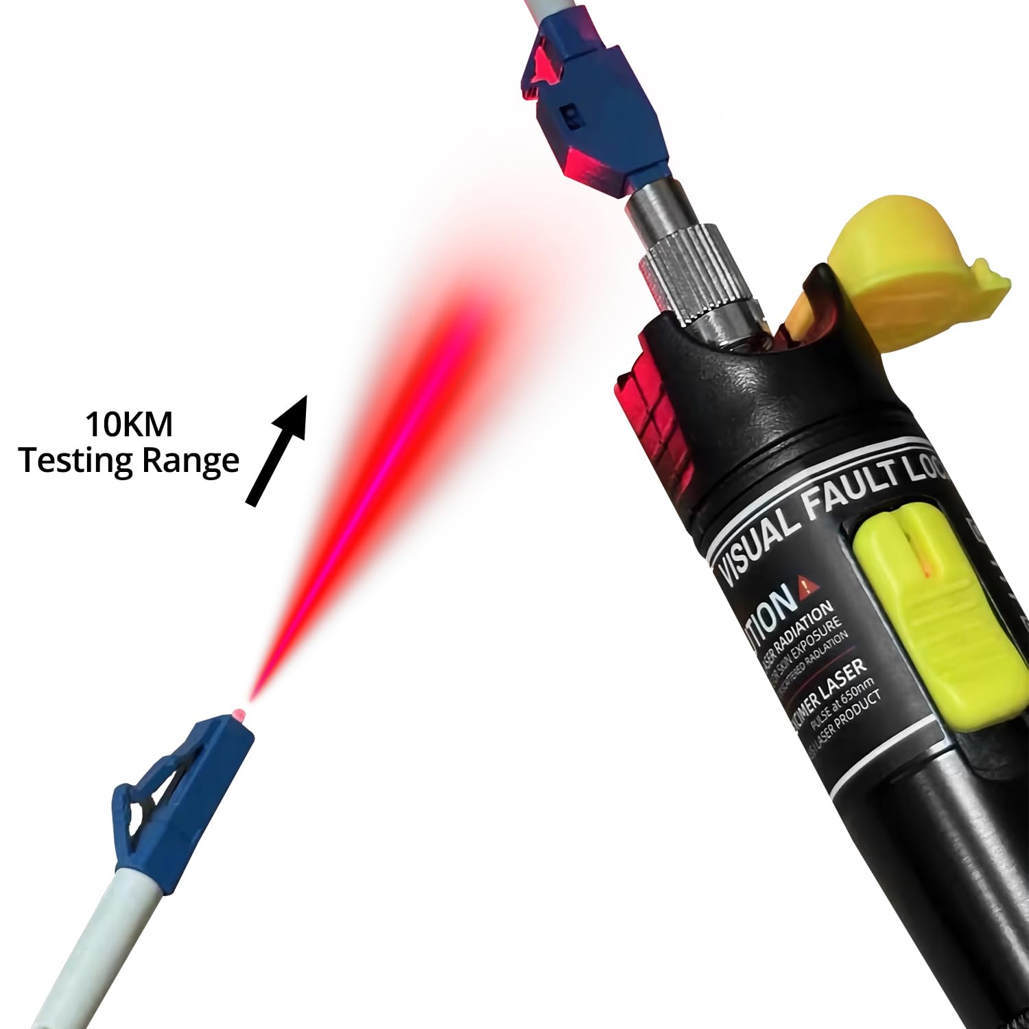 QWORK® 10KM Visual Fault Locator Fiber Tester with 1.25mm FC Male to LC Female Adapter, Breakpoint and Connection Detector - Image 3