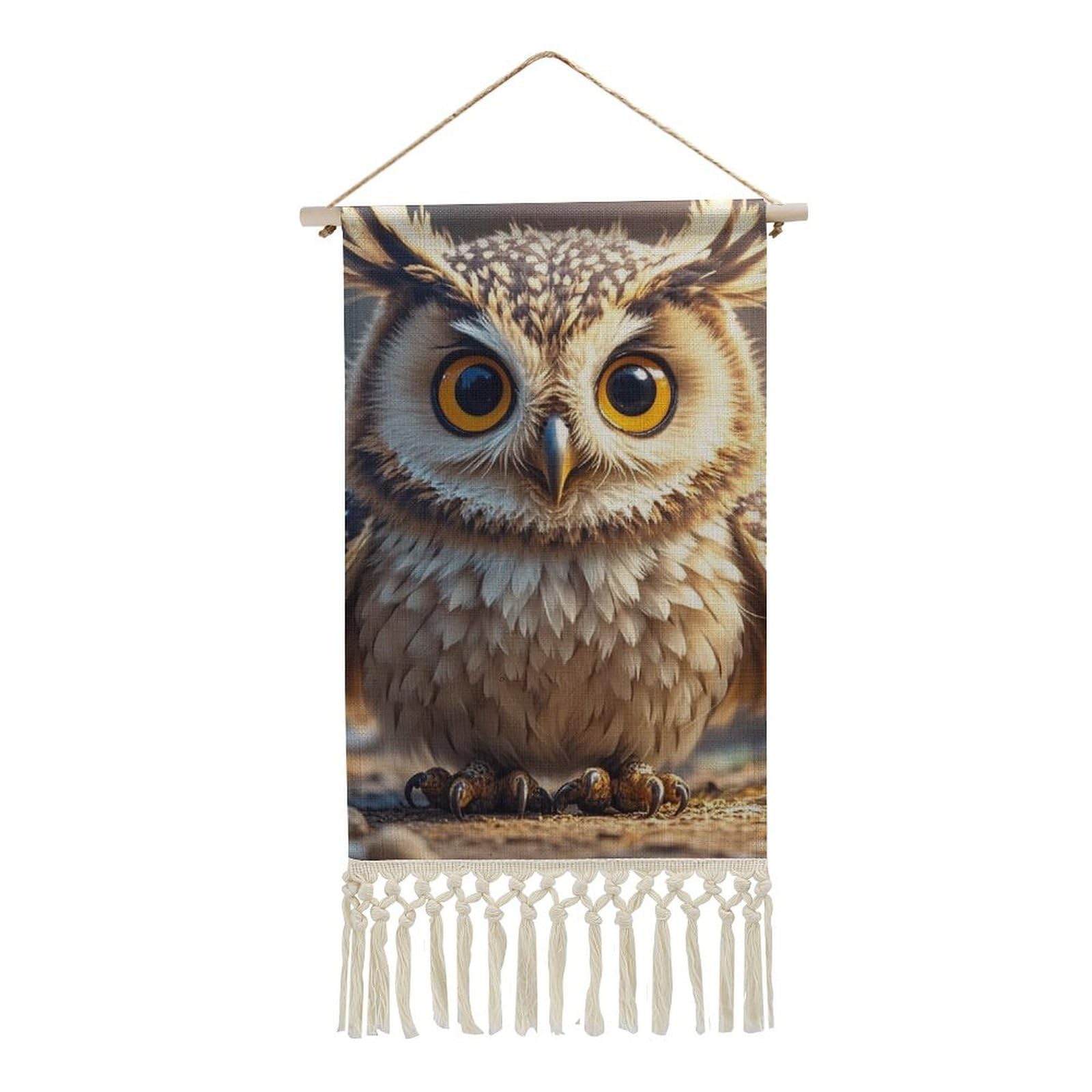BTCOWZRV Cotton And Linen Hanging Poster with Tassels, Cute Owls Wall Hanging Tapestry Vintage Wall Art Painting Modern Artwork Decoration for Home Decor Ready to Hang 10x19.6 in
