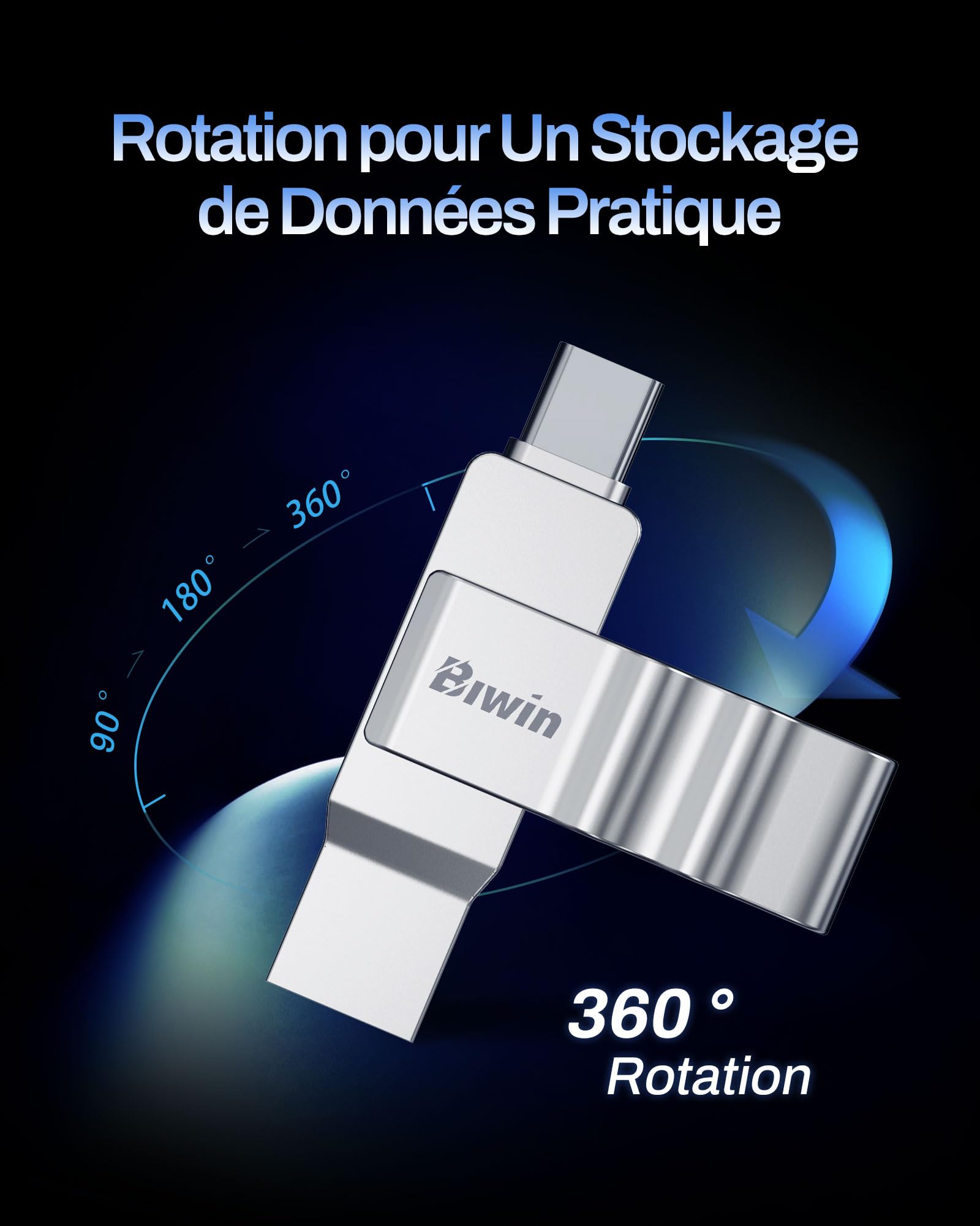Biwin UD150 Clé USB 3.0 64 Go, Vitesses de Transfert 150 Mo/s, USB Type-C Type-A